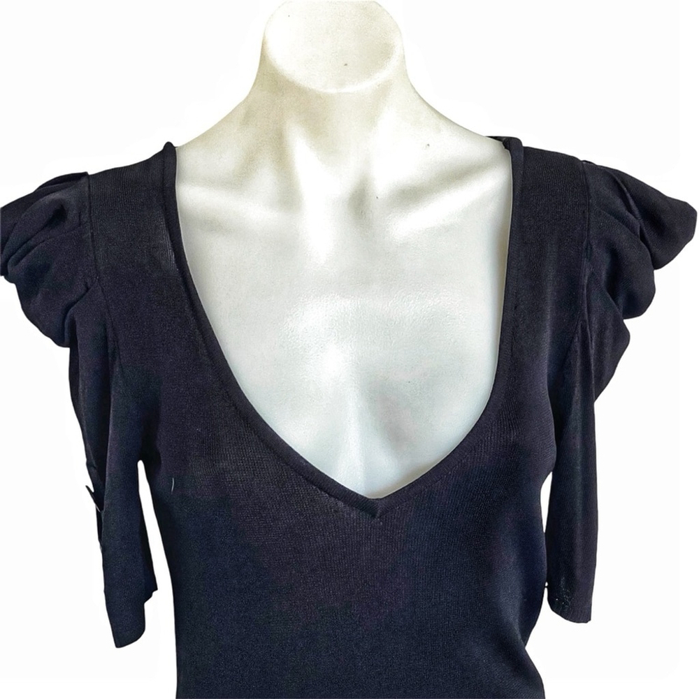 Women Puff Half Sleeve V Neck Slim Fit Knit dress Sz S - Picture 3 of 12